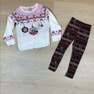 Star Wars Pink White Knit CHRISTMAS BABY YODA Holiday Sweater 5T & Leggings****
